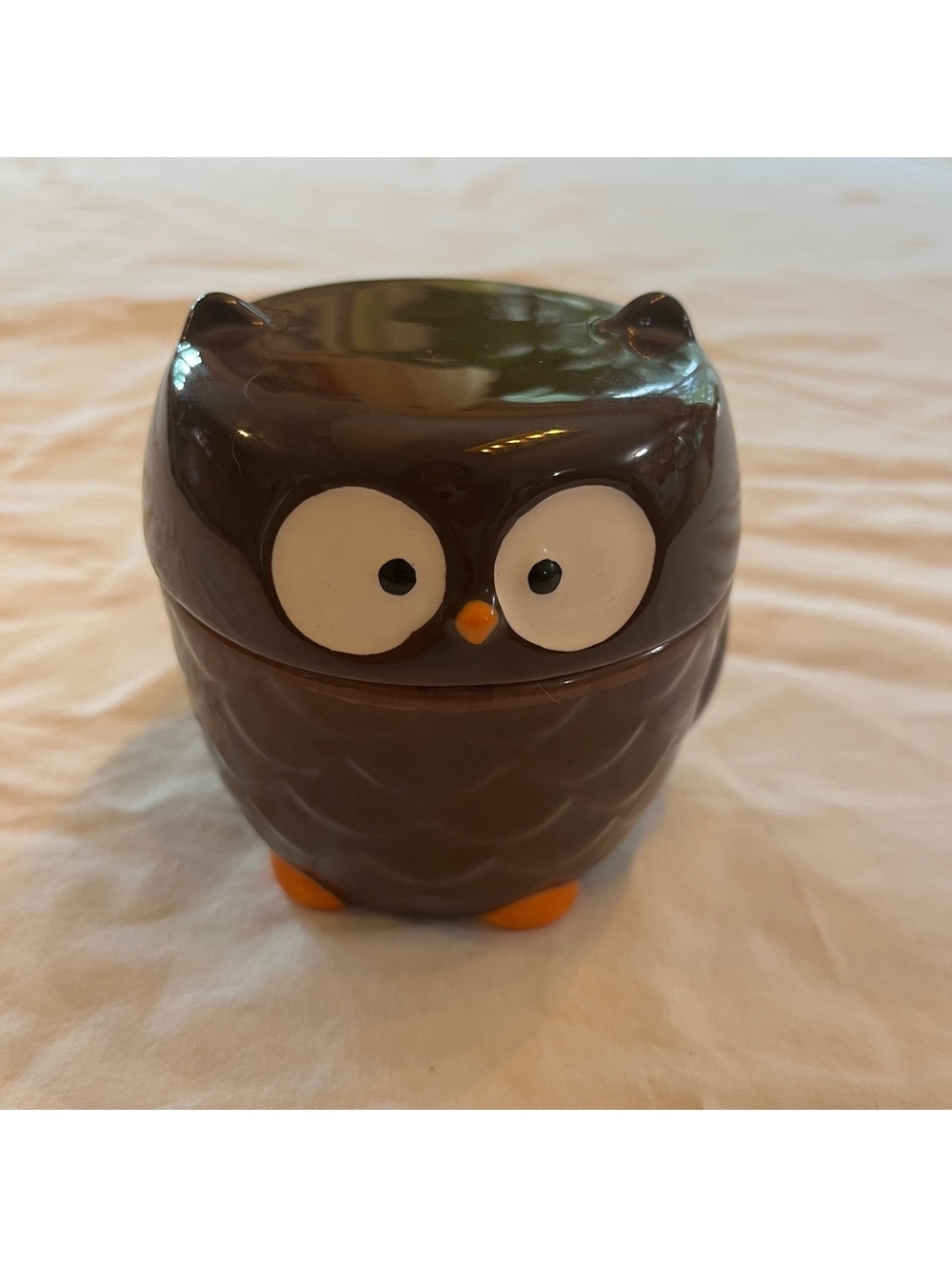 Vintage TAG Ceramic Owl Nesting Measuring Cups Set Lid Brown Orange Kitchen